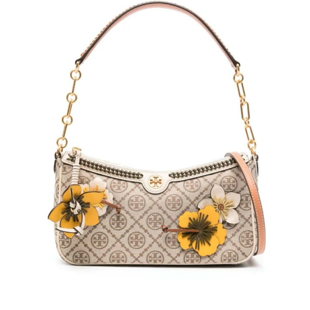 Tory Burch
T Monogram floral-appliqué shoulder bag.